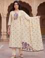 Beige Weaving Jamdani Cotton Kurta Set With Dupatta