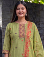 Olive green jamdani cotton weaving suit