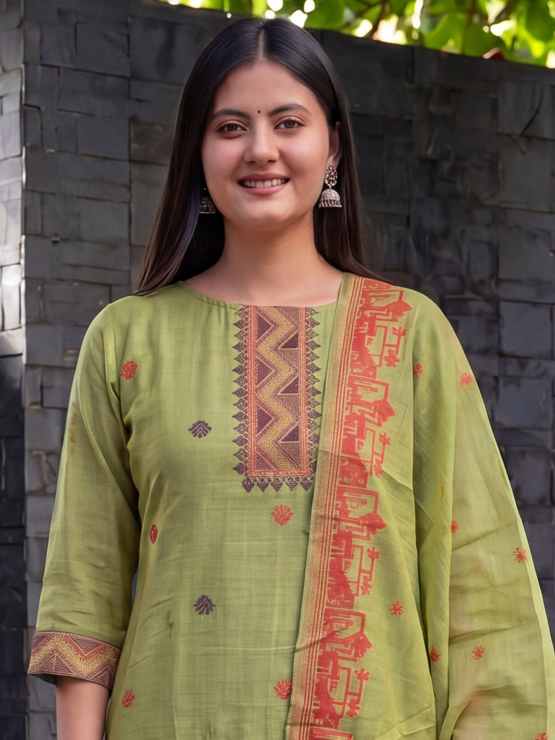 Olive green jamdani cotton weaving suit