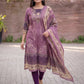 Mauve Jamdani Cotton Straight Fit Kurta And Dupatta