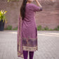 Mauve Jamdani Cotton Straight Fit Kurta And Dupatta