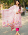 Pink Jamdani Cotton With Weaving Kurta with Matching Dupatta