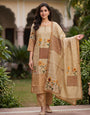 Beige Digital Print Jamdani Cotton Suit Set With Dupatta