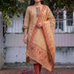 Peach Jamdani Cotton Straight Fit Festive Kurta And Dupatta