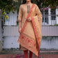 Peach Jamdani Cotton Straight Fit Festive Kurta And Dupatta
