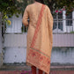 Peach Jamdani Cotton Straight Fit Festive Kurta And Dupatta
