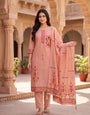 Pink Cotton Weaving Kurta Set With Dupatta