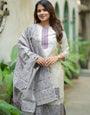Cream and Purple Jamdani Cotton Kurta And Dupatta