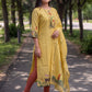 Yellow Jamdani Cotton Straight Fit Festive Kurta And Dupatta