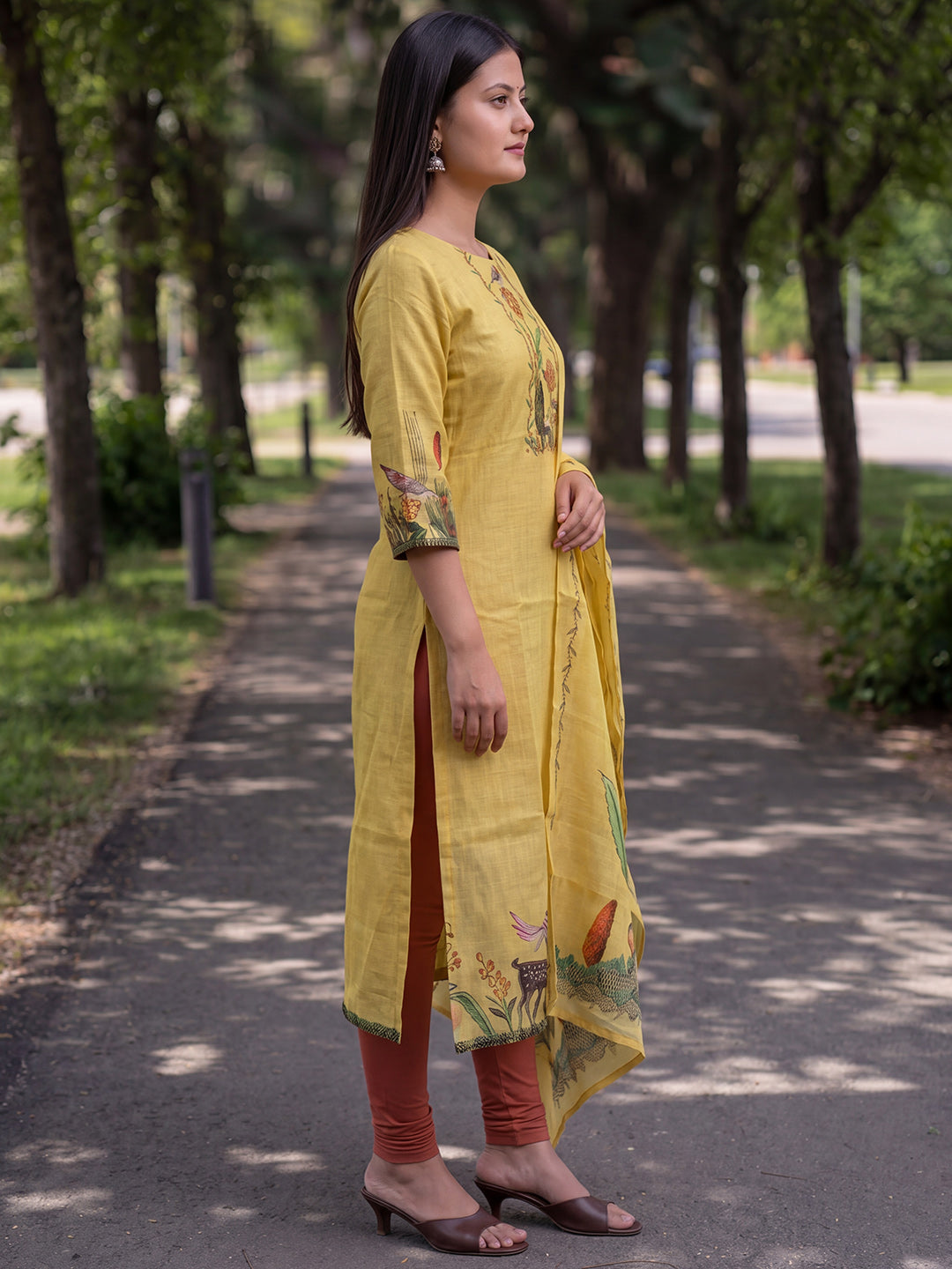 Yellow Jamdani Cotton Straight Fit Festive Kurta And Dupatta