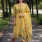 Yellow Jamdani Cotton Straight Fit Festive Kurta And Dupatta