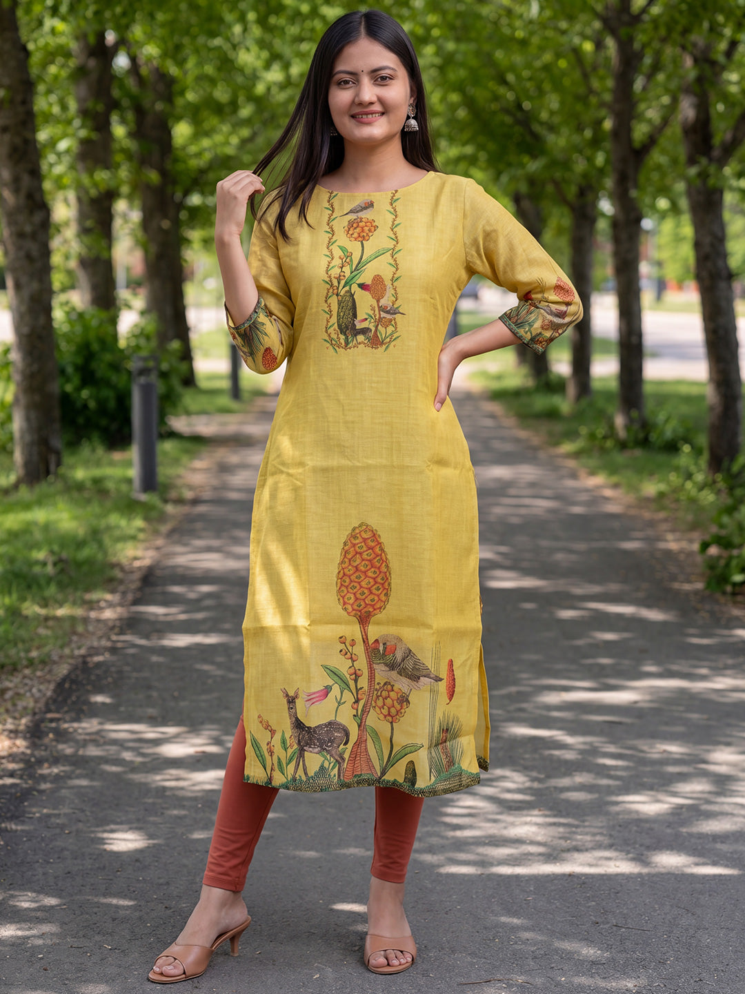 Yellow Jamdani Cotton Straight Fit Festive Kurta And Dupatta