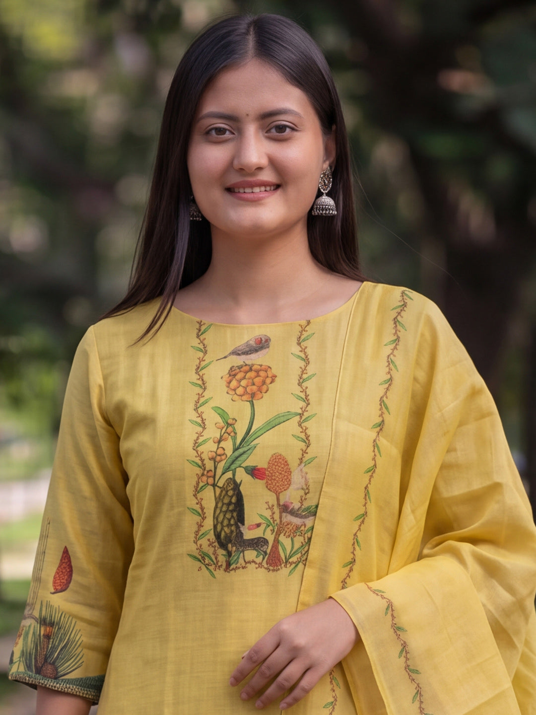 Yellow Jamdani Cotton Straight Fit Festive Kurta And Dupatta
