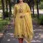 Yellow Jamdani Cotton Straight Fit Festive Kurta And Dupatta