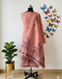 Peach Unstitched Jamdani Cotton Weaving Suit with Dupatta