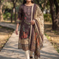 Brown Jamdani Cotton Straight Fit Festive Kurta And Dupatta