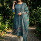 Blue Jamdani Cotton Straight Fit Festive Kurta And Dupatta