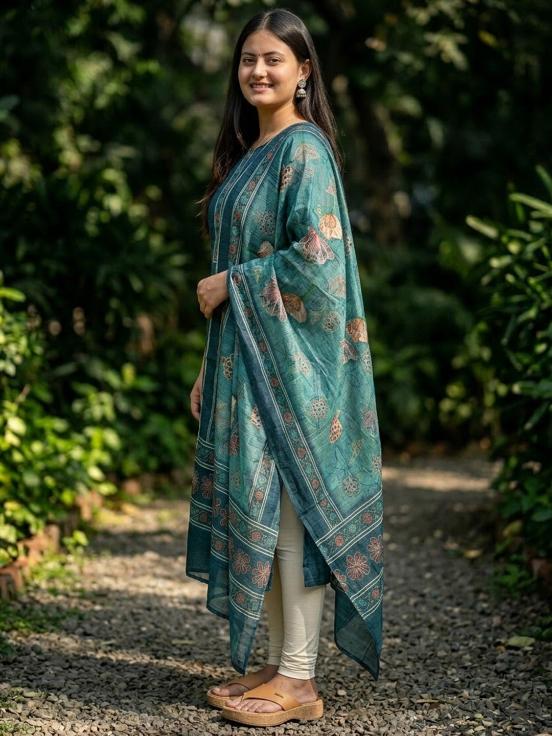 Blue Jamdani Cotton Straight Fit Festive Kurta And Dupatta