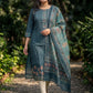Blue Jamdani Cotton Straight Fit Festive Kurta And Dupatta