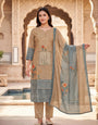 Beige Cotton Digital Print Suit Set With Dupatta