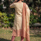 Beige Jamdani Cotton Straight Fit Festive Kurta And Dupatta