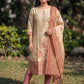 Beige Jamdani Cotton Straight Fit Festive Kurta And Dupatta