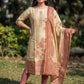 Beige Jamdani Cotton Straight Fit Festive Kurta And Dupatta