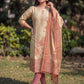 Beige Jamdani Cotton Straight Fit Festive Kurta And Dupatta