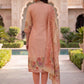 Peach Jamdani Cotton Straight Fit Festive Kurta And Dupatta