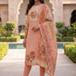 Peach Jamdani Cotton Straight Fit Festive Kurta And Dupatta