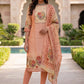 Peach Jamdani Cotton Straight Fit Festive Kurta And Dupatta
