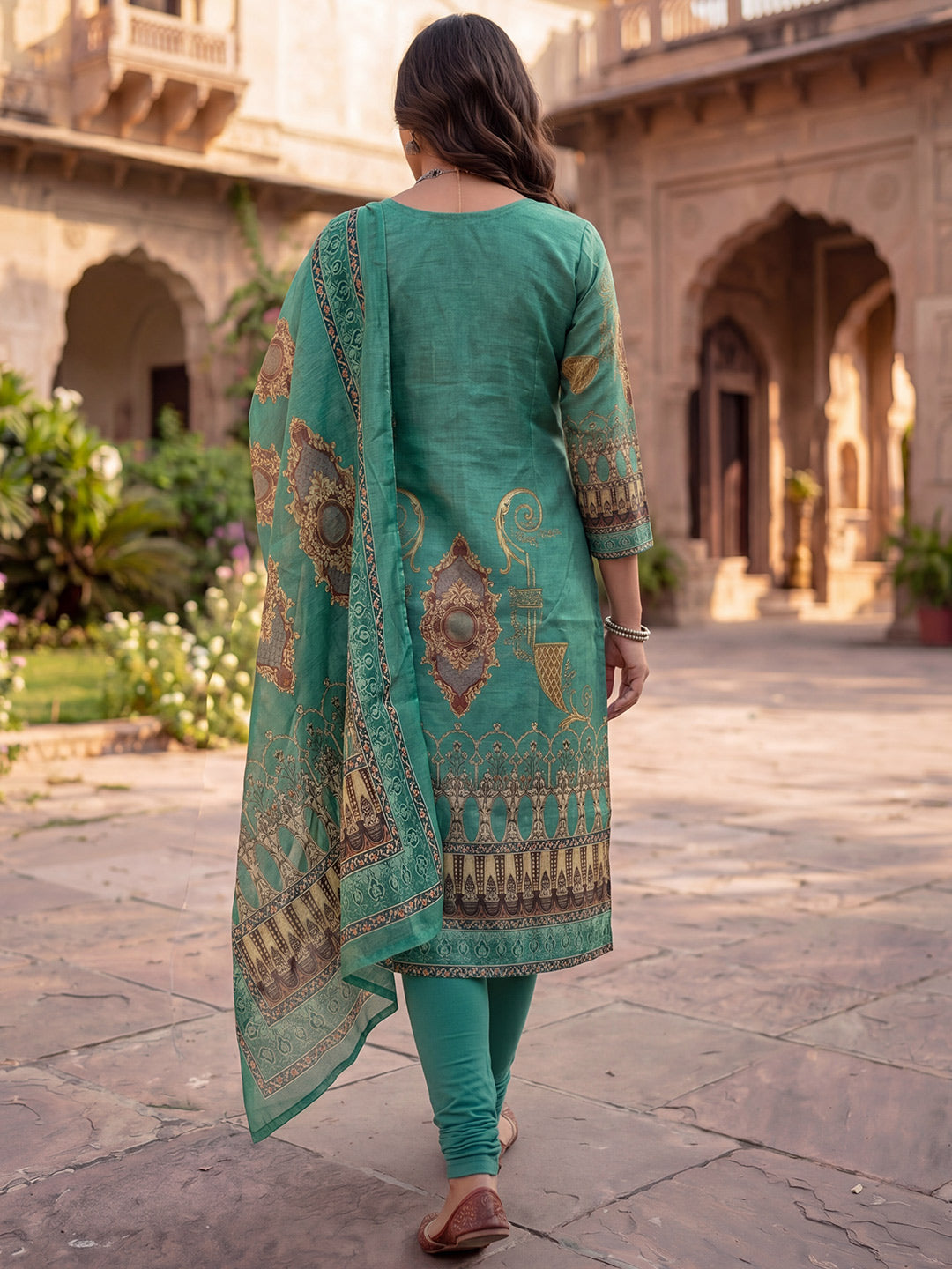 Green Jamdani Cotton Straight Fit Festive Kurta And Dupatta