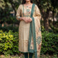 Cream Jamdani Cotton Straight Fit Festive Kurta And Dupatta