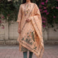 Peach Jamdani Cotton Straight Fit Festive Kurta And Dupatta