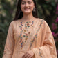 Peach Jamdani Cotton Straight Fit Festive Kurta And Dupatta