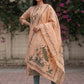 Peach Jamdani Cotton Straight Fit Festive Kurta And Dupatta