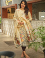 Cream Straight Cut Woven Jamdani Cotton Kurta and Dupatta