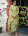 Green Straight Cut Woven Jamdani Cotton Kurta and Dupatta