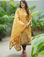 Mustard Yellow Straight Cut Woven Jamdani Cotton Kurta and Dupatta