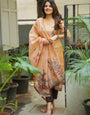 Orange Straight Cut Woven Jamdani Cotton Kurta and Dupatta