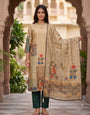 Beige Digital Print Jamdani Cotton Suit Set With Dupatta