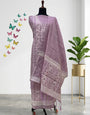 Lavender Unstitched Jamdani Cotton Weaving Suit with Dupatta