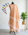 Peach Jamdani Cotton Unstitched Weaving Suit with Dupatta