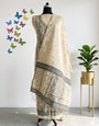 Beige Jamdani Cotton Unstitched Weaving Suit With Dupatta