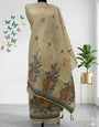 Beige Unstitched Jamdani Cotton Weaving Suit With Dupatta